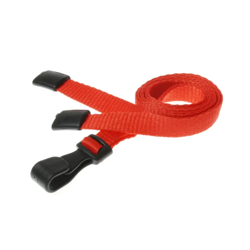 red lanyard with plastic J clip